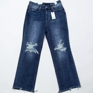 Judy Blue Straight Leg Jeans 16W Dark Wash NWT Distressed High Waist Frayed